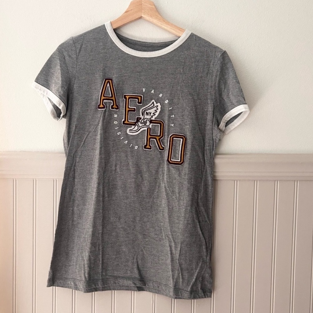 Y2K Aeropostale Ringer Gray Short Sleeve Tee size large